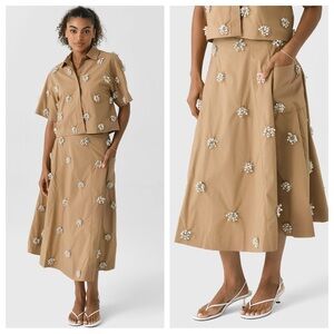 Simkhai Novanna Embellished Midi Skirt in Taupe